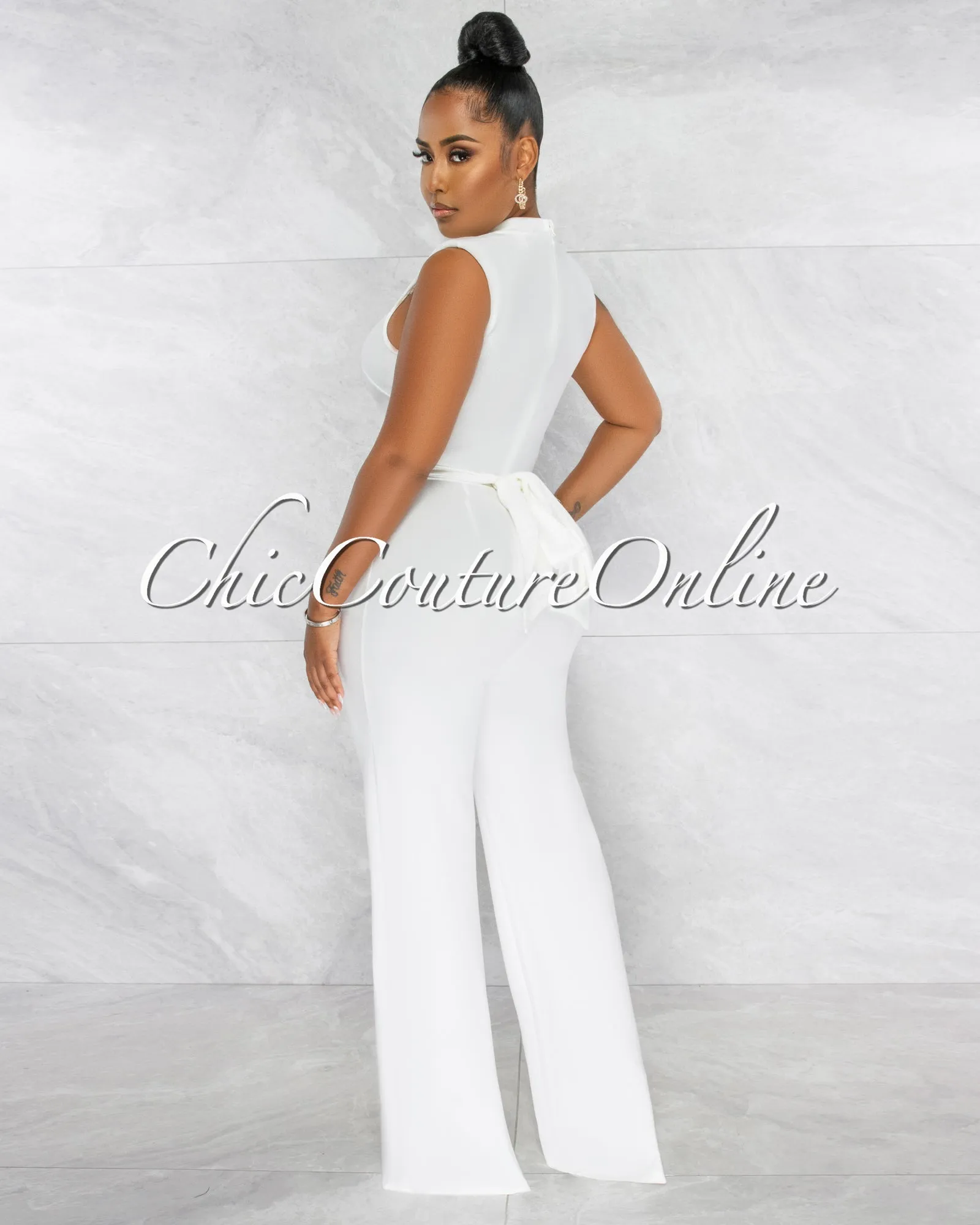 *Brandy Off-White Gold Link Lace-Up Jumpsuit sold by Chic Couture product image thumbnail 3