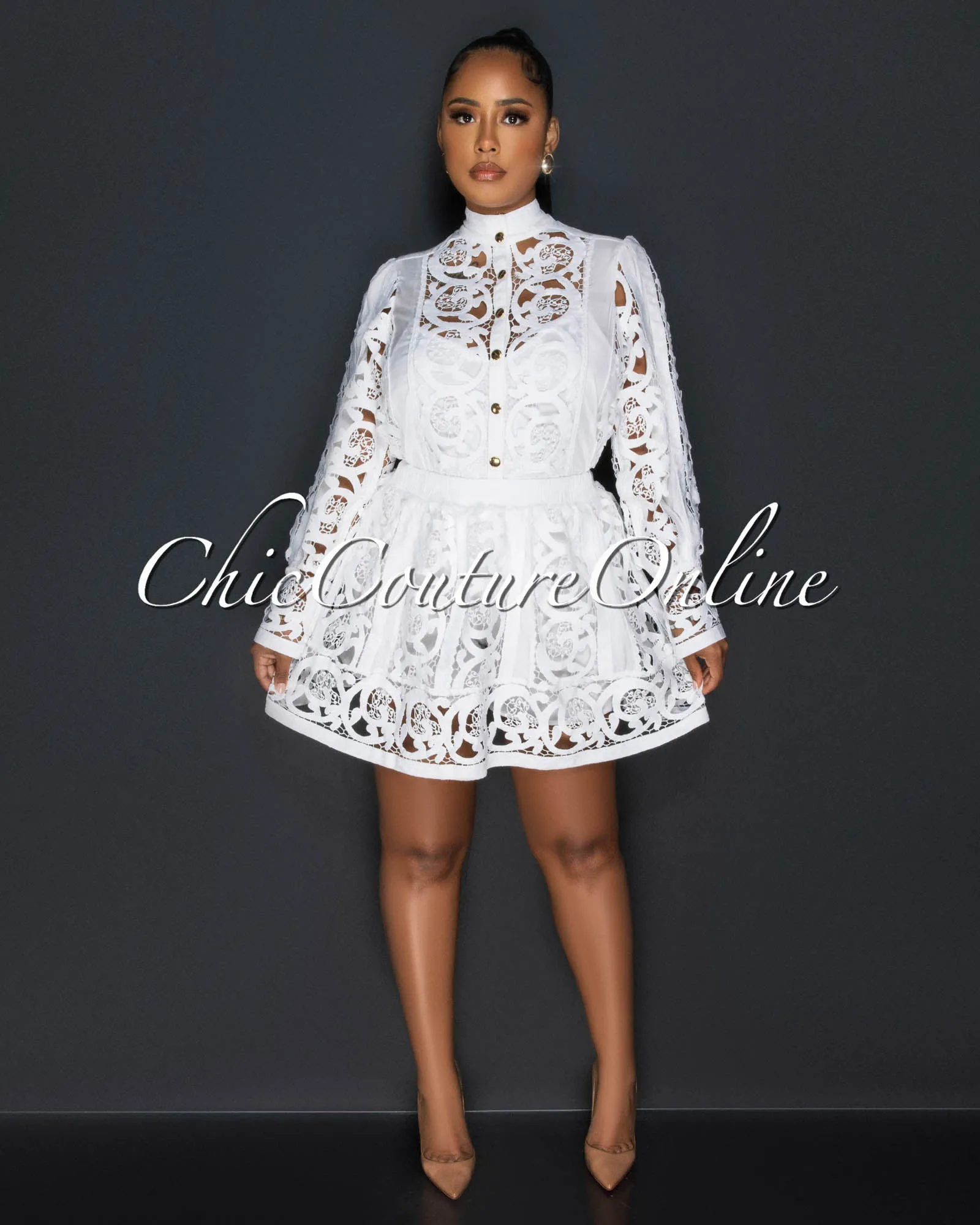 Seren White Crochet Two Piece Set sold by Chic Couture