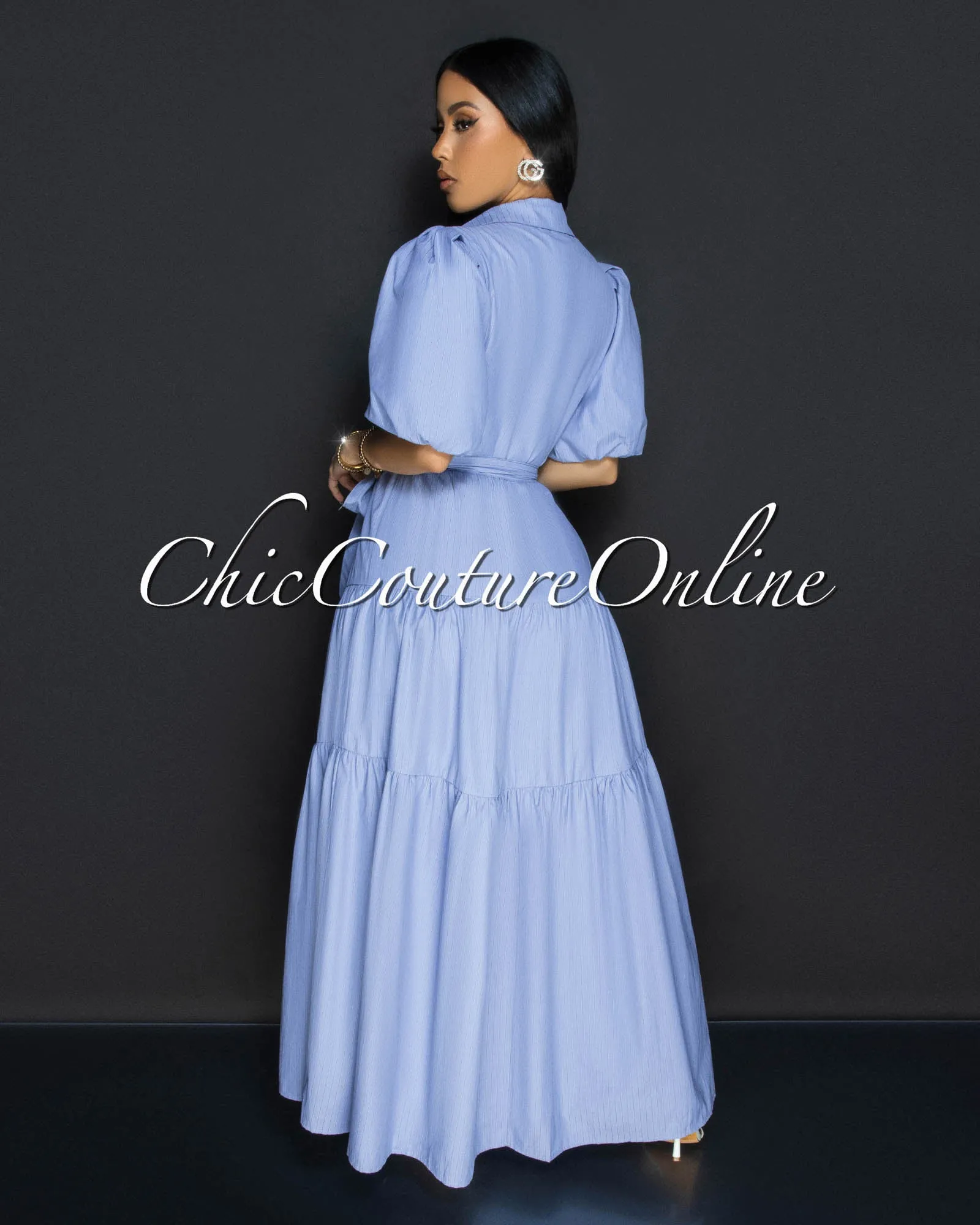 Locina Blue Stripes Ruffle Maxi Dress sold by Chic Couture product image thumbnail 3