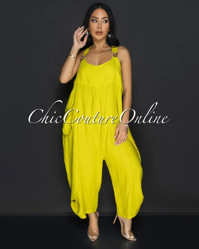 Panuma Lime Linen Jumpsuit sold by Chic Couture