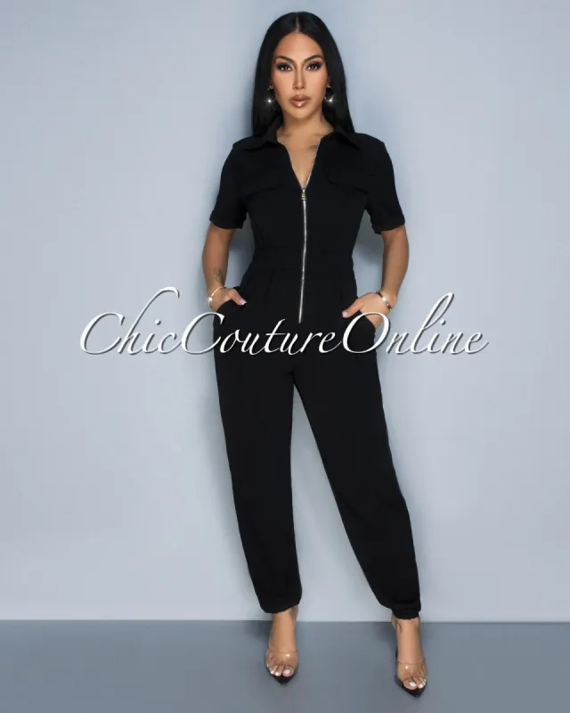 Sumi Black Utility Cargo Jumpsuit sold by Chic Couture