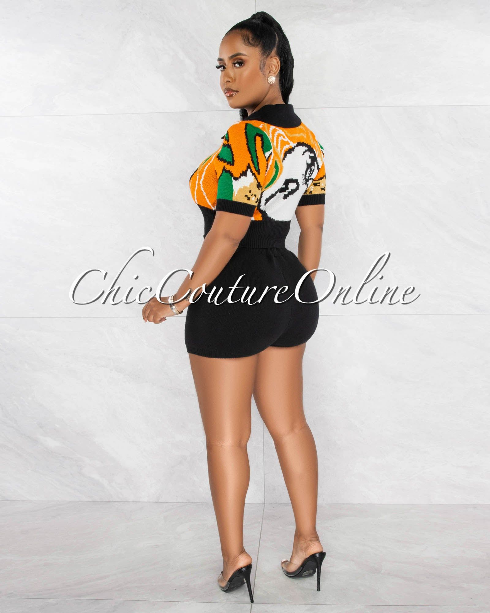 *Keyah Black Multi-Color Print Crop Top & Shorts Knit Set sold by Chic Couture product image thumbnail 3