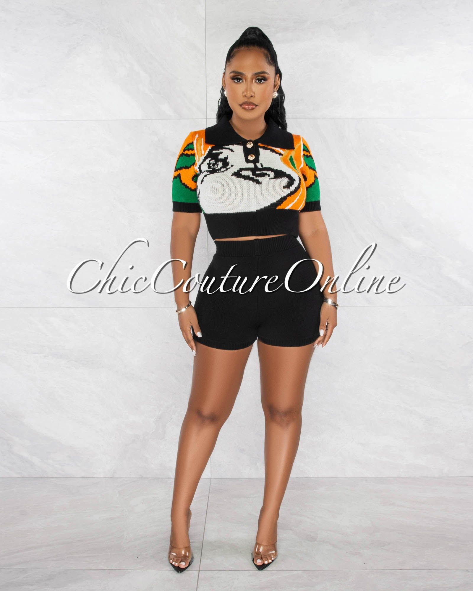 *Keyah Black Multi-Color Print Crop Top & Shorts Knit Set sold by Chic Couture product image thumbnail 2