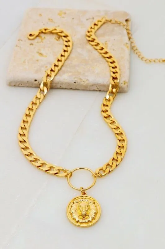 Morna Gold Chunky Chain with Lion Head Pendant sold by chic