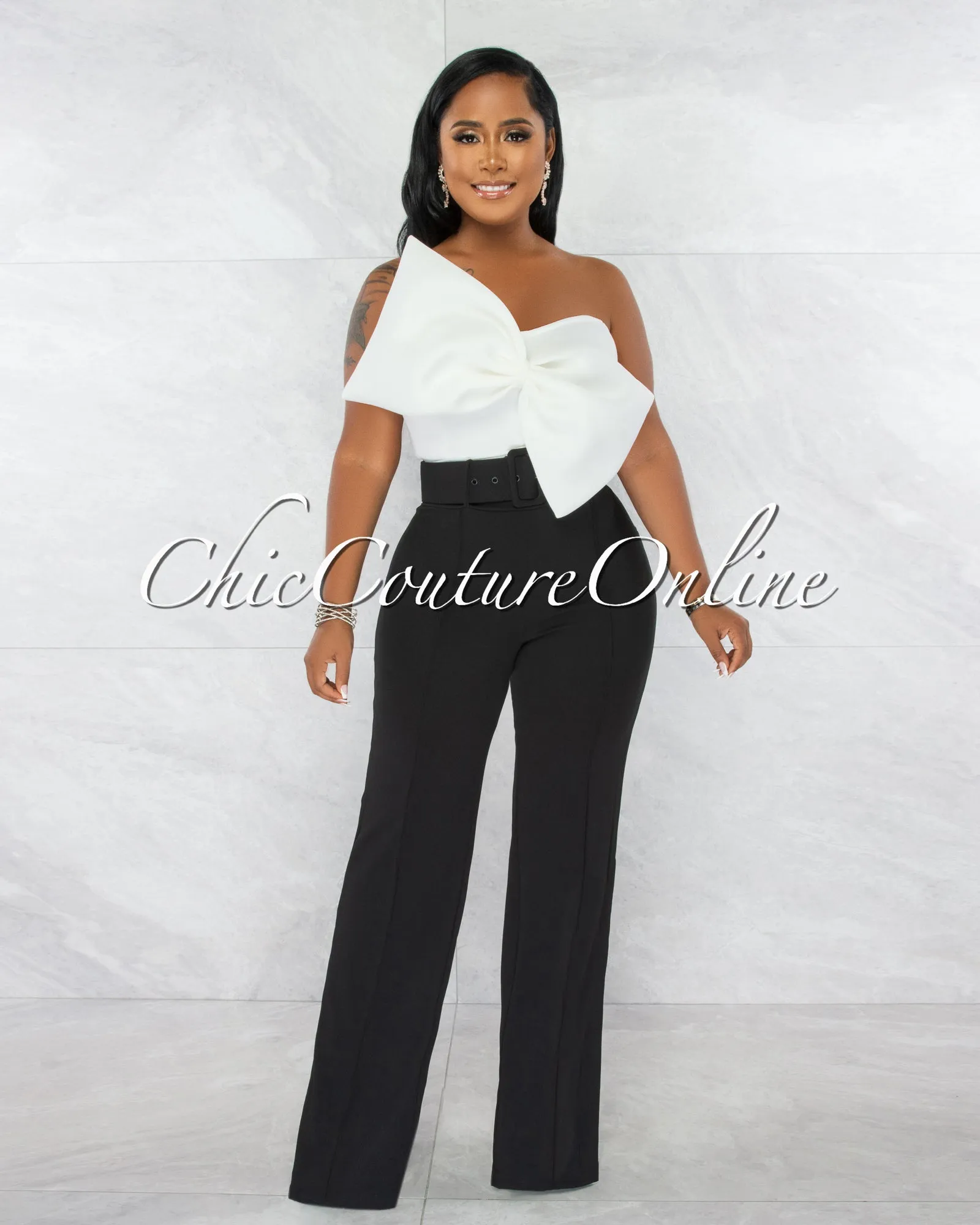 *Faina Black Belt High Waist Palazzo Pants sold by Chic Couture
