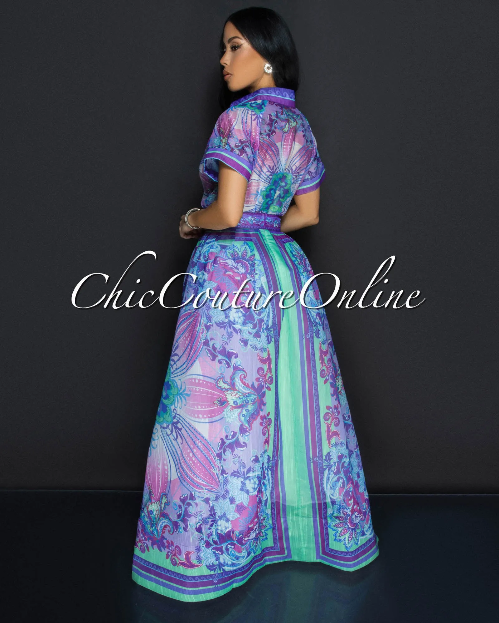 *Aramis Purple Multi-Color Flower Top & Maxi Skirt Set sold by Chic Couture product image thumbnail 3
