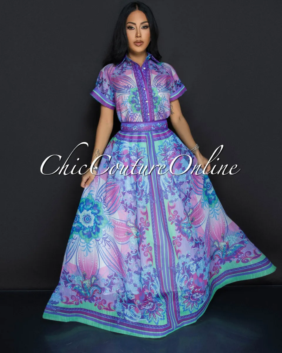 Aramis Purple Multi-Color Flower Top & Maxi Skirt Set sold by Chic Couture