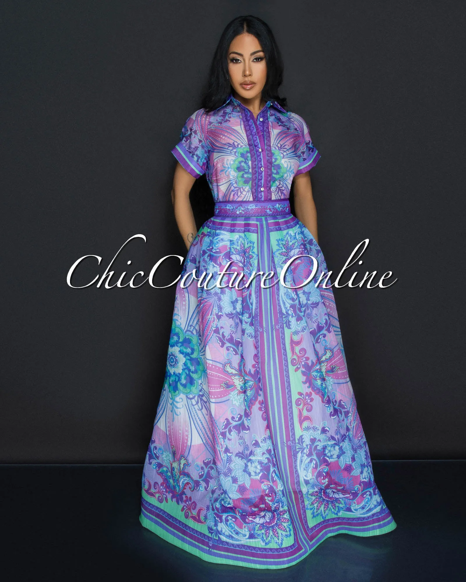 *Aramis Purple Multi-Color Flower Top & Maxi Skirt Set sold by Chic Couture product image thumbnail 2