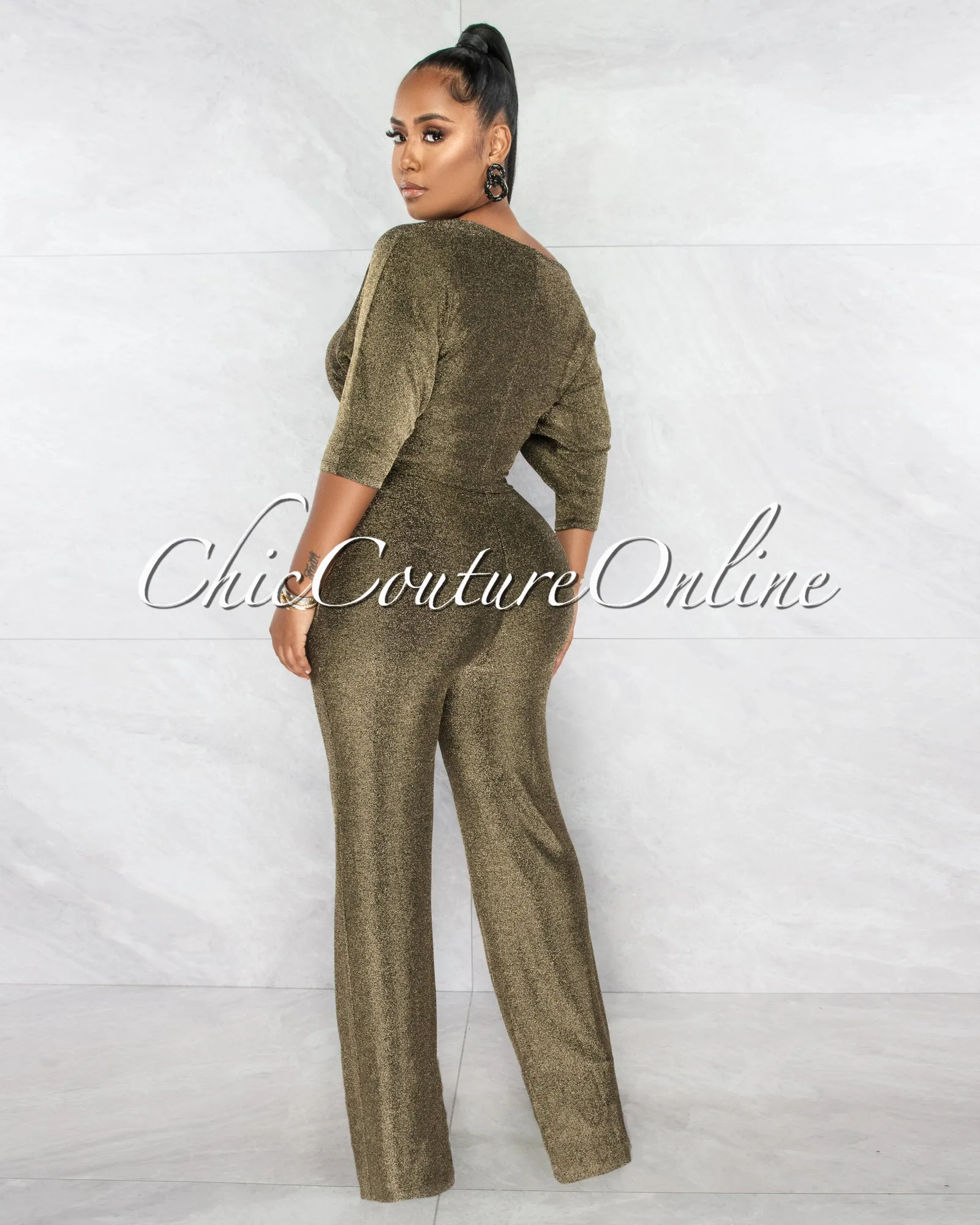 *Ruby Black Gold Shimer Crop Top & Wide Pants Set sold by Chic Couture product image thumbnail 3