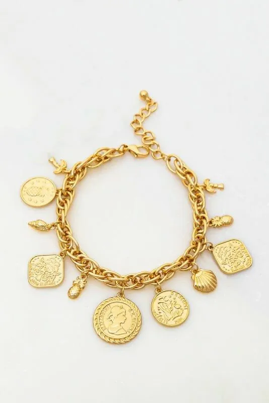 Jeanna Gold Coin Charm Bracelet sold by chic