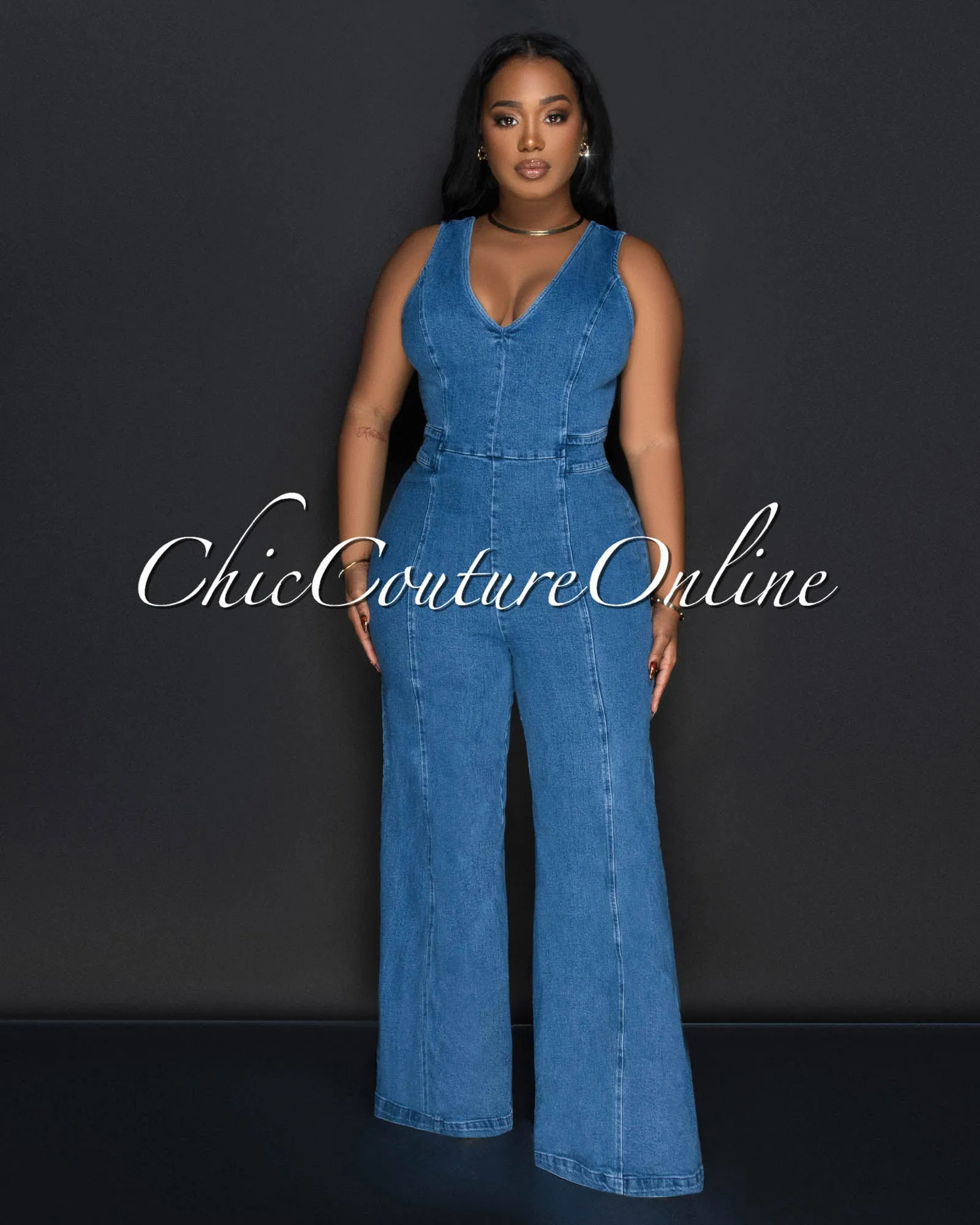 Jiera Denim Sleeveless Wide Legs Jumpsuit sold by Chic Couture product image thumbnail 2