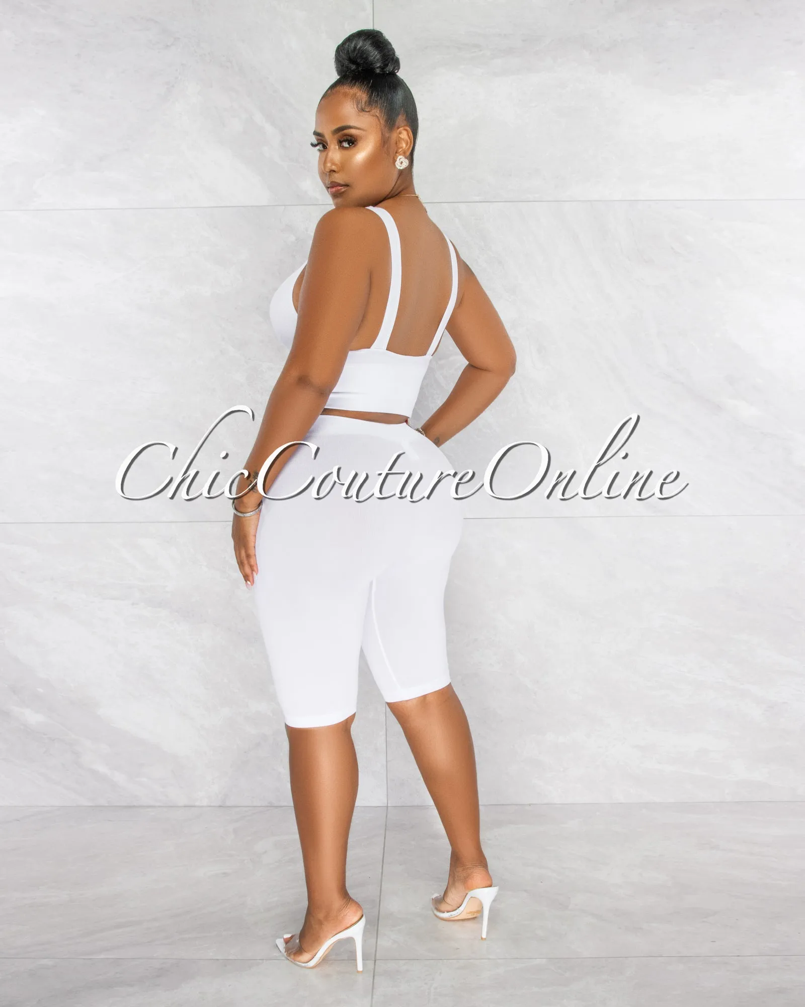 *Jaiden White Ribbed Crop Top & Bike Shorts Set sold by Chic Couture product image thumbnail 3