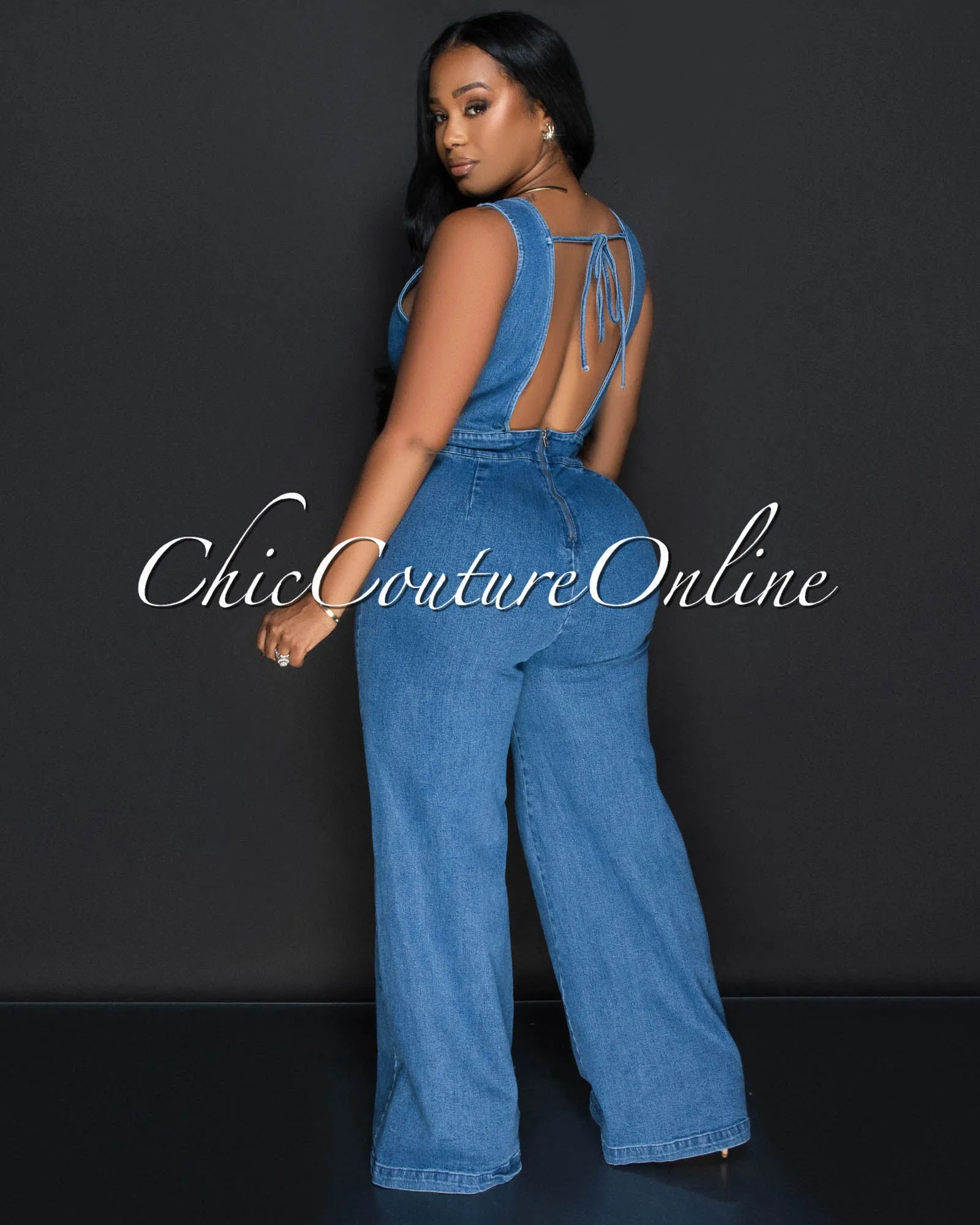 Jiera Denim Sleeveless Wide Legs Jumpsuit sold by Chic Couture product image thumbnail 4