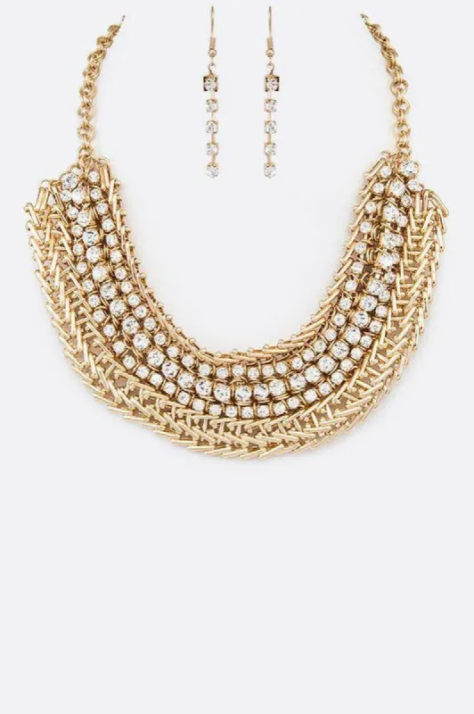 Ajay Gold Crystal Collar Statement Necklace Set Necklace made by Chic Couture