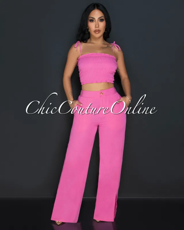 Tullia Pink Spaghetti Straps Top & Wide Pants Set sold by Chic Couture