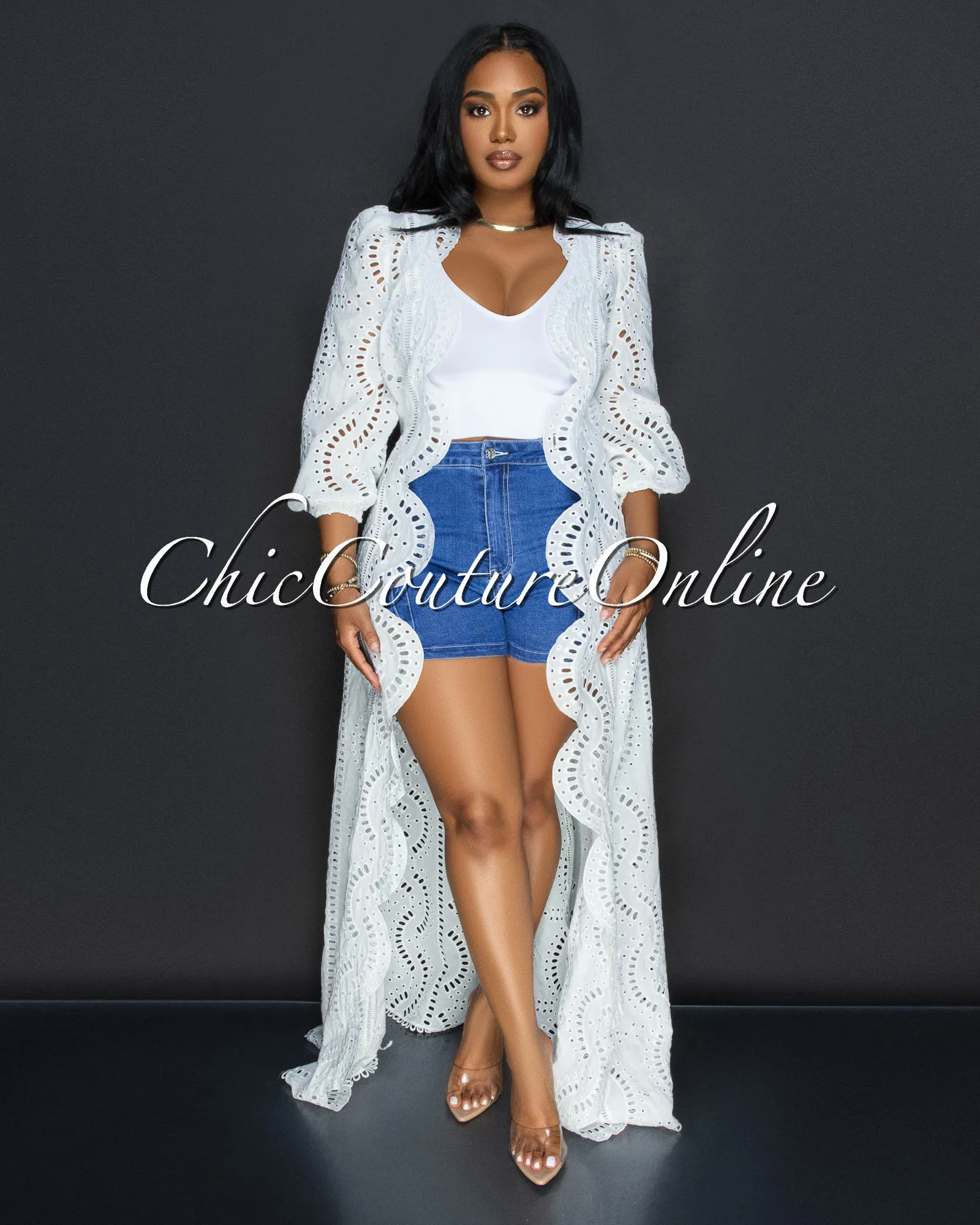 Fawna White Eyelet Detail Cover Up sold by Chic Couture