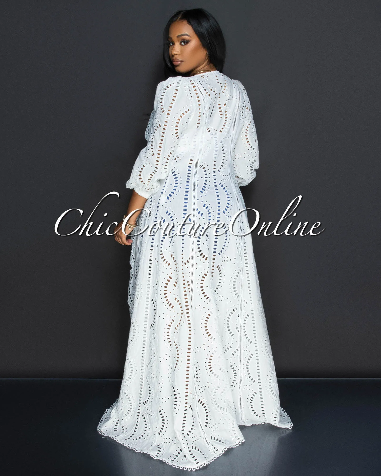 Fawna White Eyelet Detail Cover Up sold by Chic Couture product image thumbnail 3
