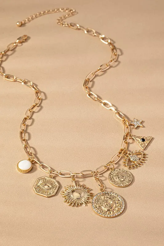 Claire Oval Link Chain with Multiple Pendant Drops Necklace sold by Chic Couture