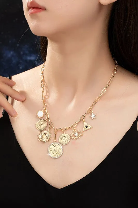 Claire Oval Link Chain with Multiple Pendant Drops Necklace sold by Chic Couture product image thumbnail 2