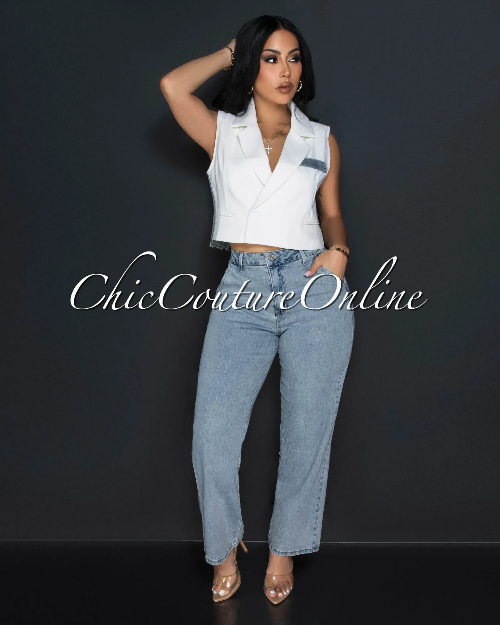 *Erina Light Denim High Waist Wide Legs Jeans sold by Chic Couture
