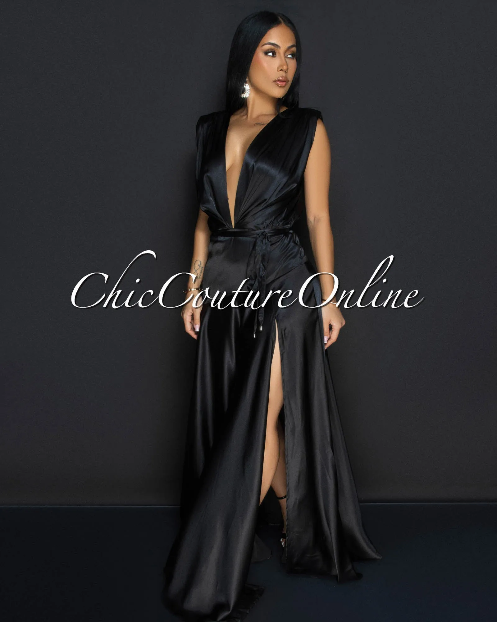 Leyla Black Sleeveless Silky Maxi Dress sold by Chic Couture product image thumbnail 2