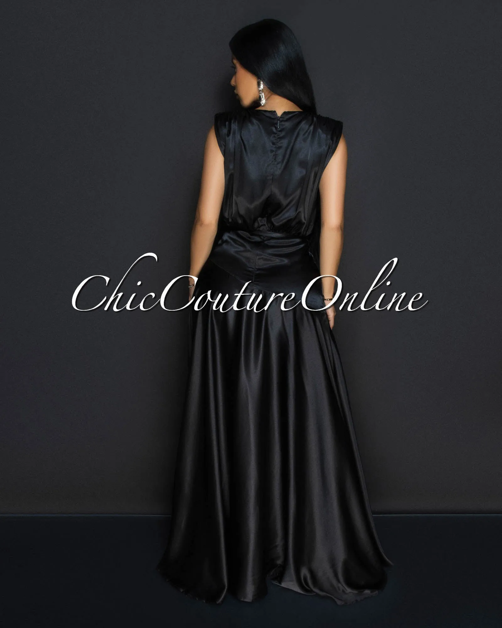 Leyla Black Sleeveless Silky Maxi Dress sold by Chic Couture product image thumbnail 3