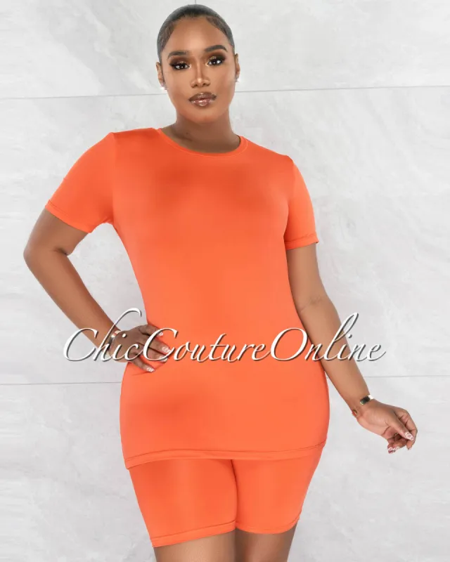 Courtnie Orange T-Shirt & Bike Shorts Set sold by Chic Couture