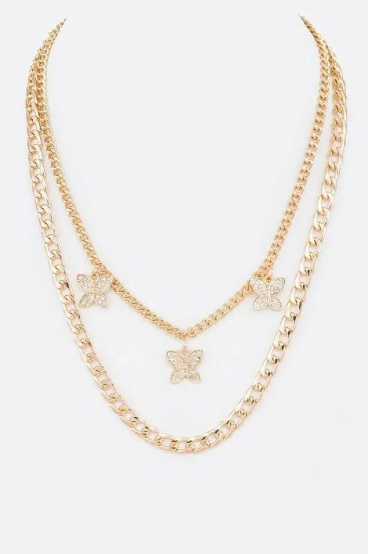 Marra Gold Crystal Butterfly Layer Chain Necklace sold by Chic Couture
