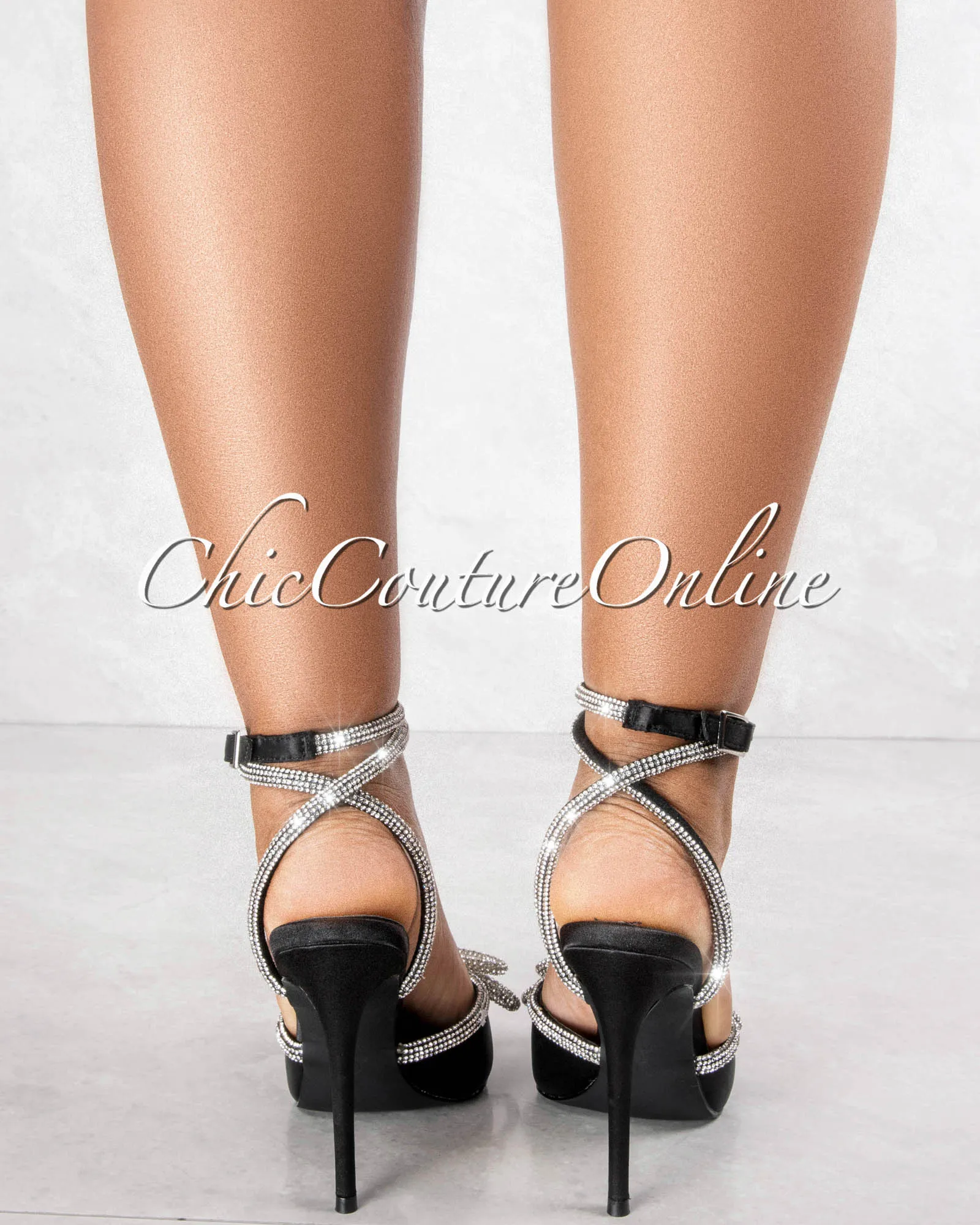 *Vitto Black Silky & Silver Rhinestones Bow Pumps sold by Chic Couture product image thumbnail 3
