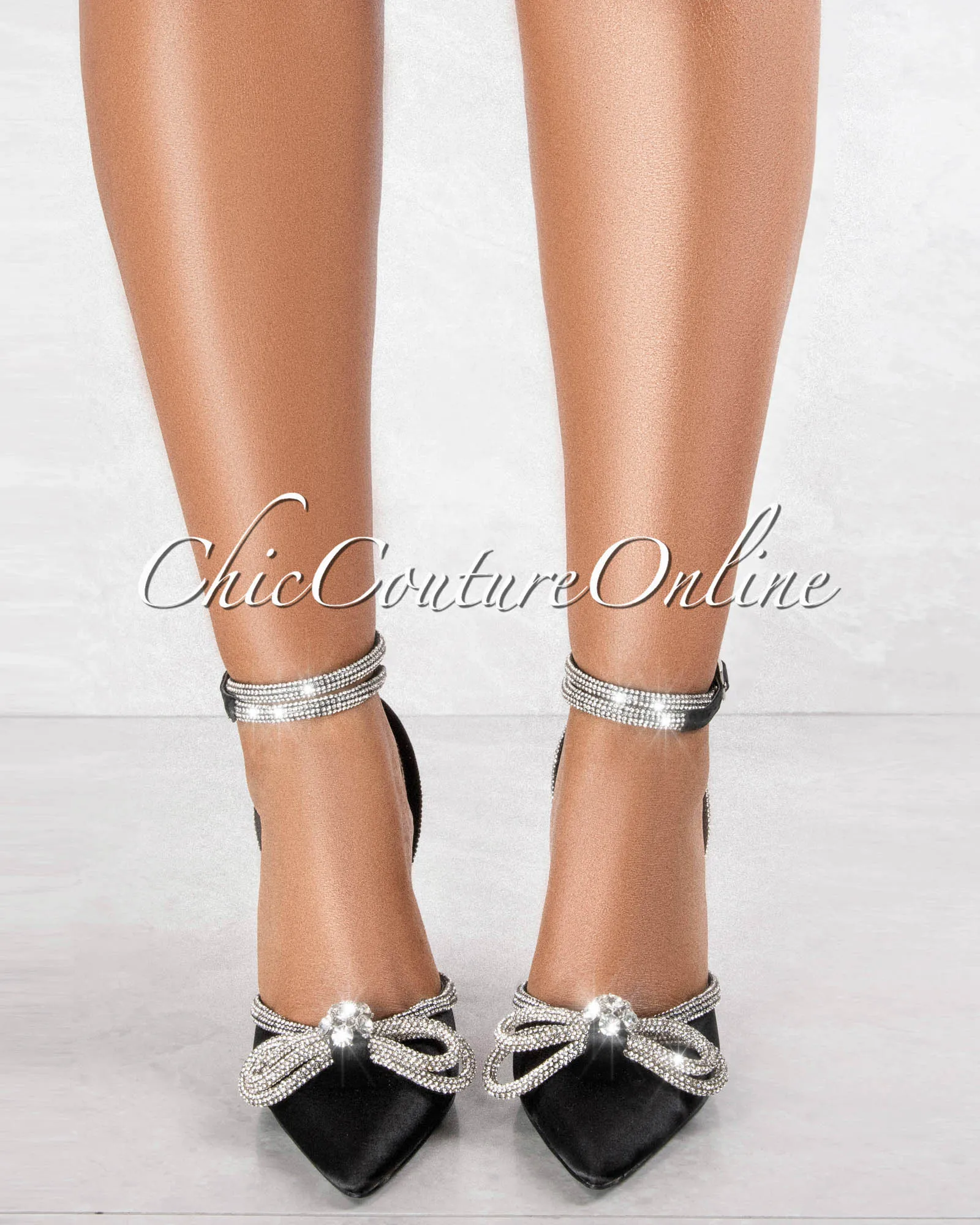 *Vitto Black Silky & Silver Rhinestones Bow Pumps sold by Chic Couture product image thumbnail 2