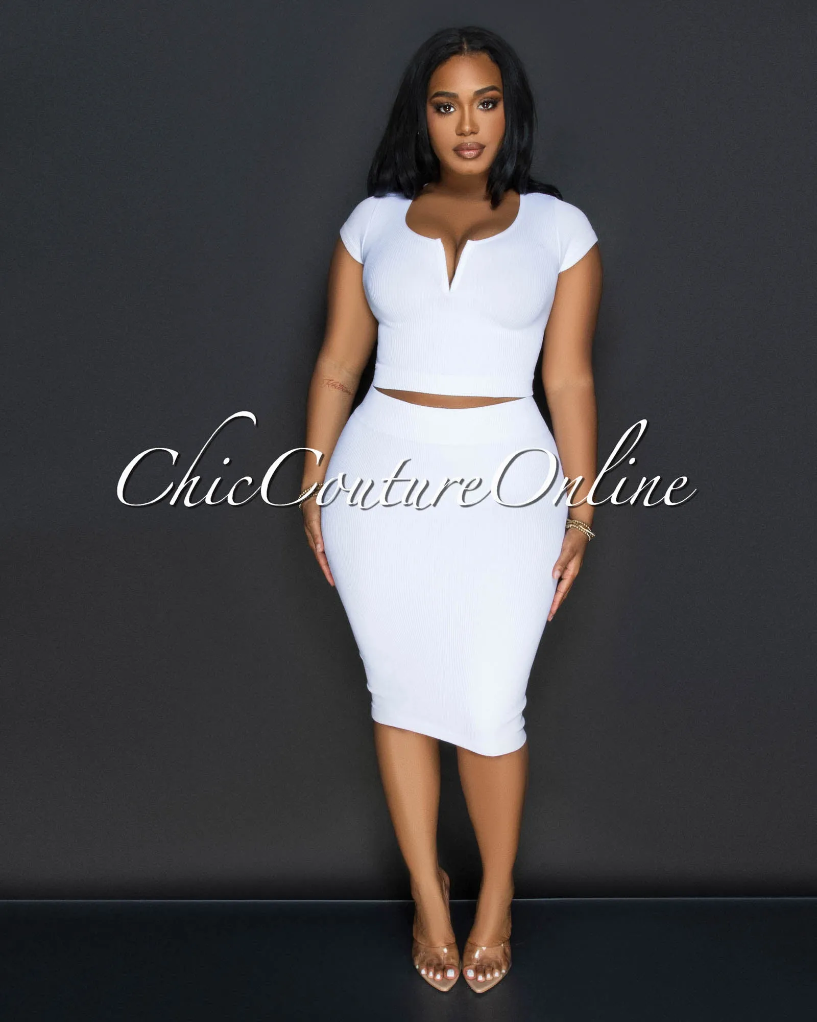 Laury White Ribbed Crop Top & Skirt Sculpting Set sold by Chic Couture product image thumbnail 2