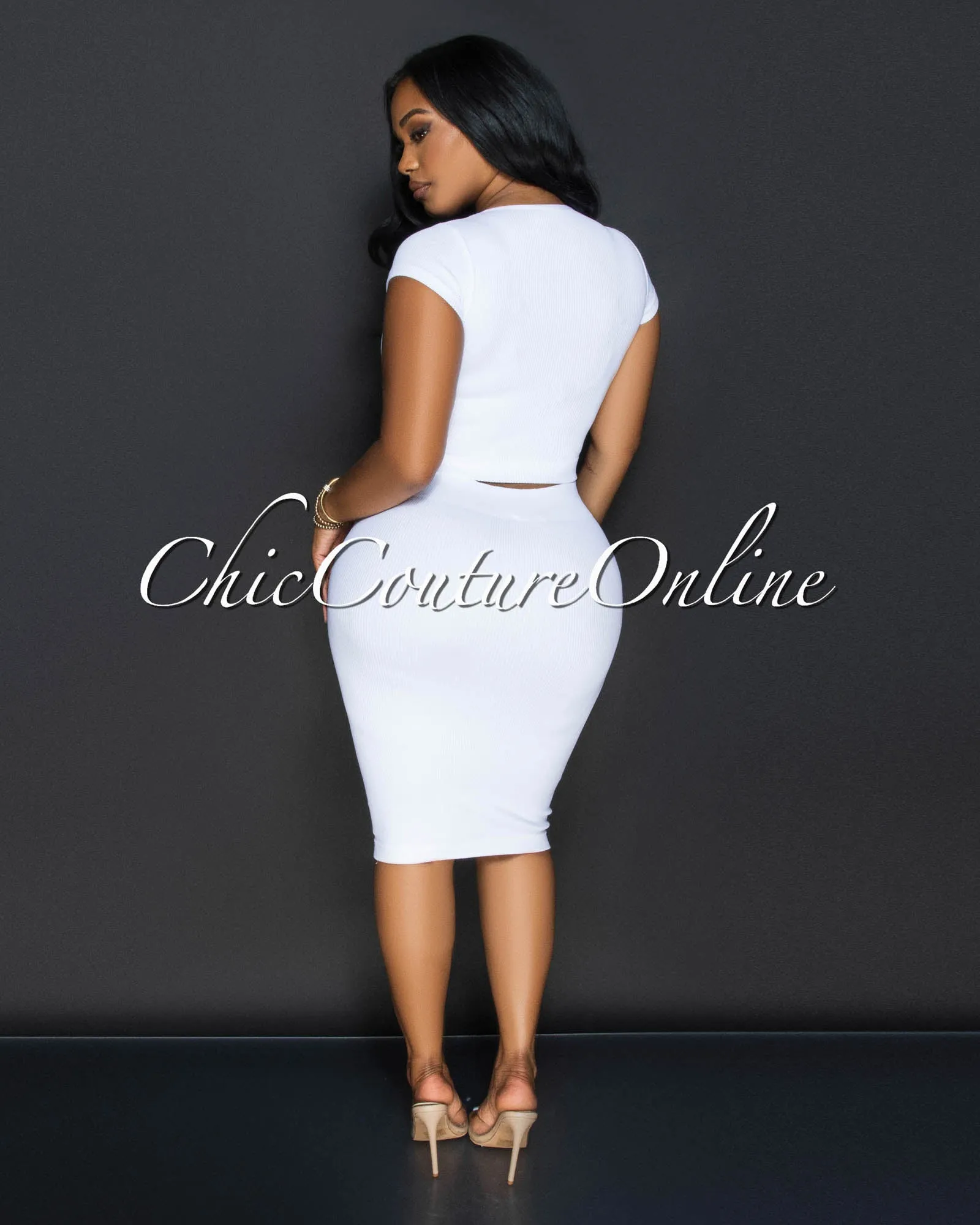 Laury White Ribbed Crop Top & Skirt Sculpting Set sold by Chic Couture product image thumbnail 3