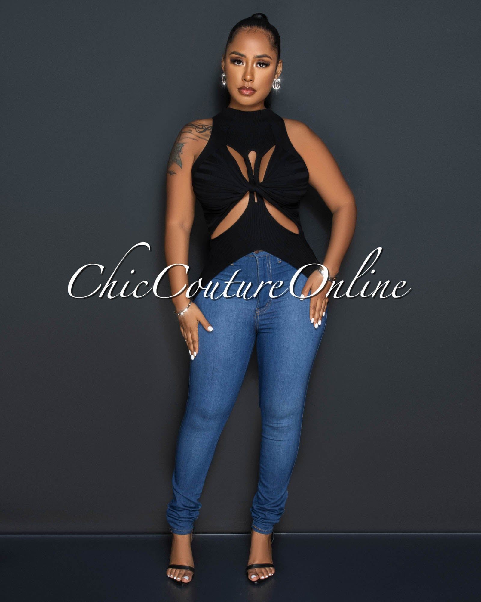 Tawana Black Front Cut-Out Ribbed Top sold by Chic Couture product image thumbnail 3