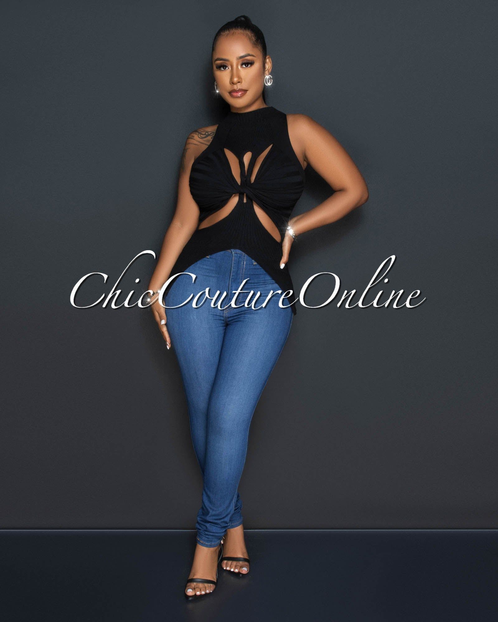 Tawana Black Front Cut-Out Ribbed Top sold by Chic Couture product image thumbnail 2