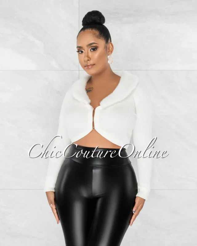 *Coraly Ivory Removable Faux Fur Neckline Crop Top sold by Chic Couture