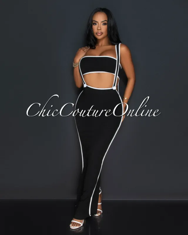 Ola Black White Tube Crop Top & Overall Skirt Set sold by Chic Couture
