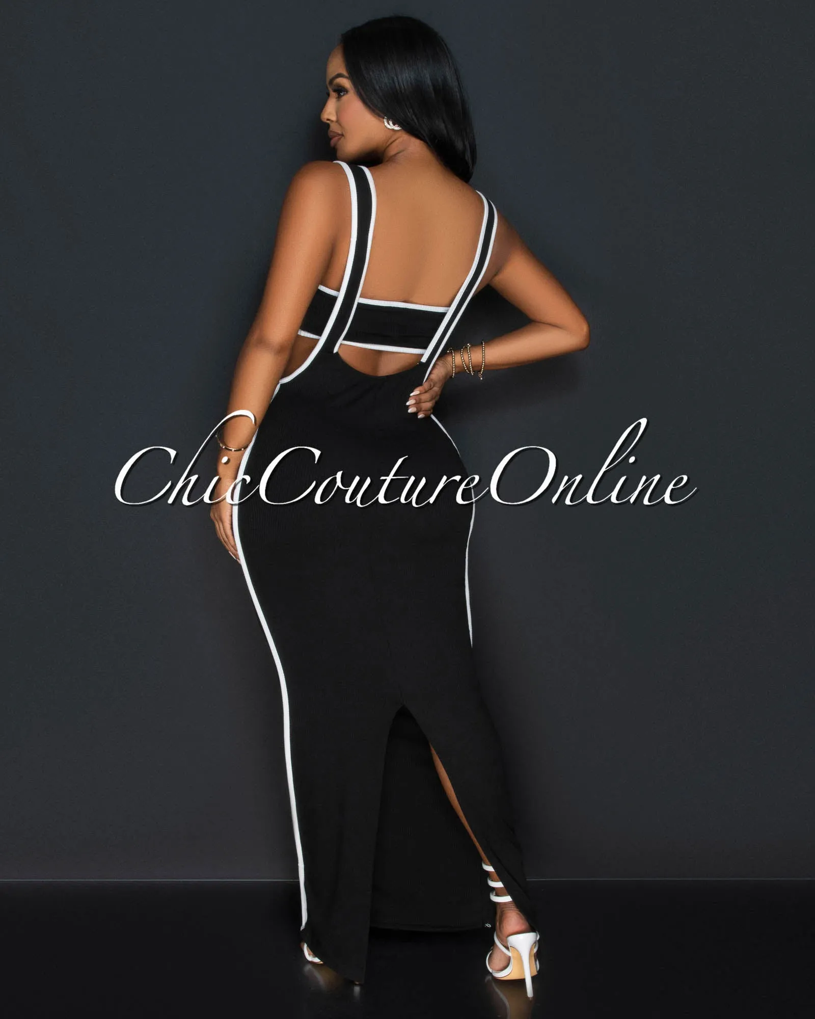 Ola Black White Tube Crop Top & Overall Skirt Set sold by Chic Couture product image thumbnail 3