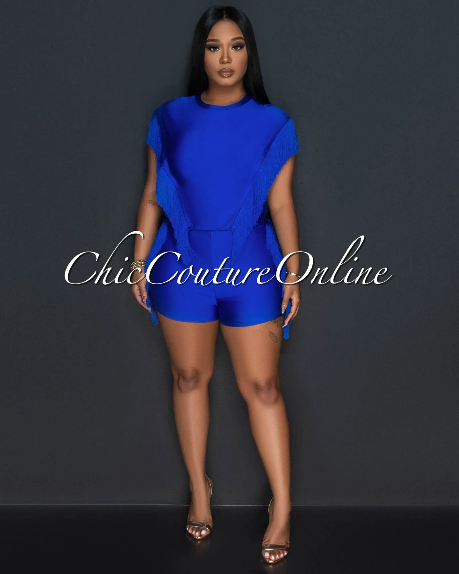 Arturo Blue Fringe Open Sides Top & Shorts Set sold by Chic Couture product image thumbnail 2