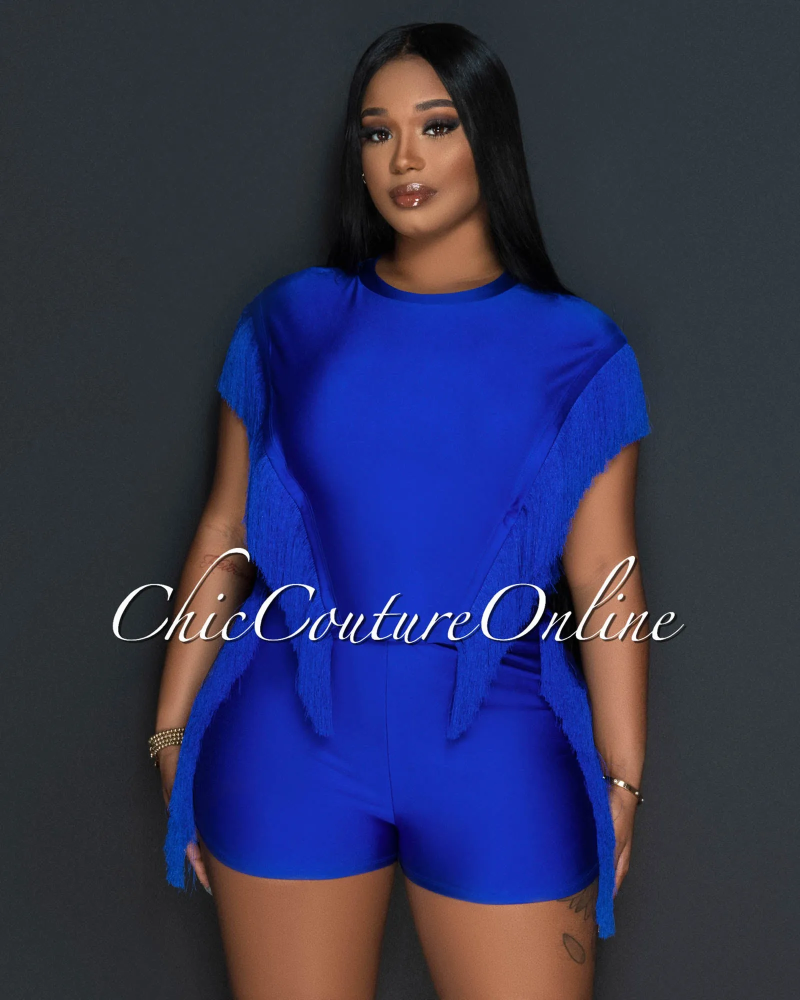 Arturo Blue Fringe Open Sides Top & Shorts Set sold by Chic Couture product image thumbnail 4
