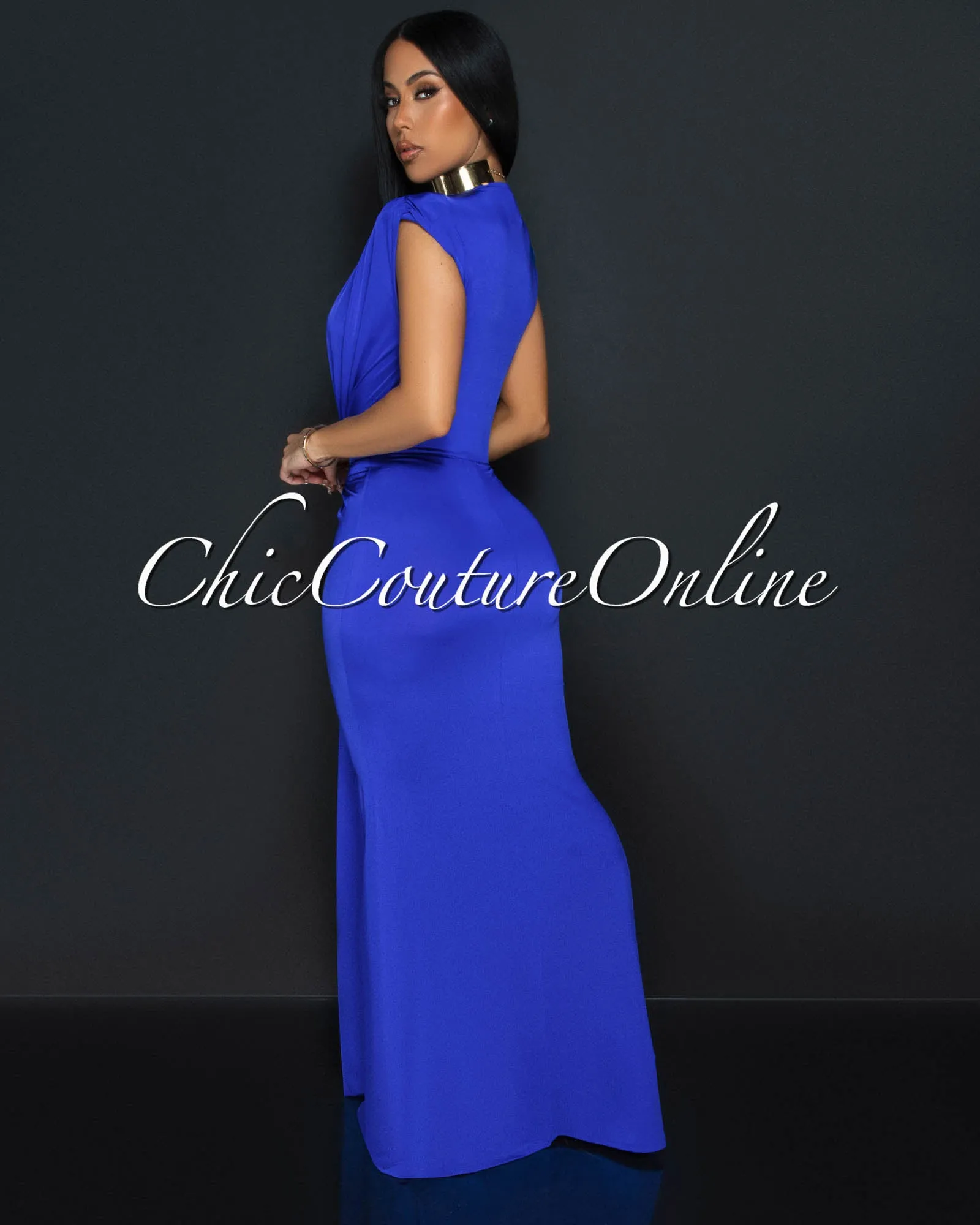 Alea Royal Blue Sleeveless Deep V Neck Maxi Dress sold by Chic Couture product image thumbnail 3