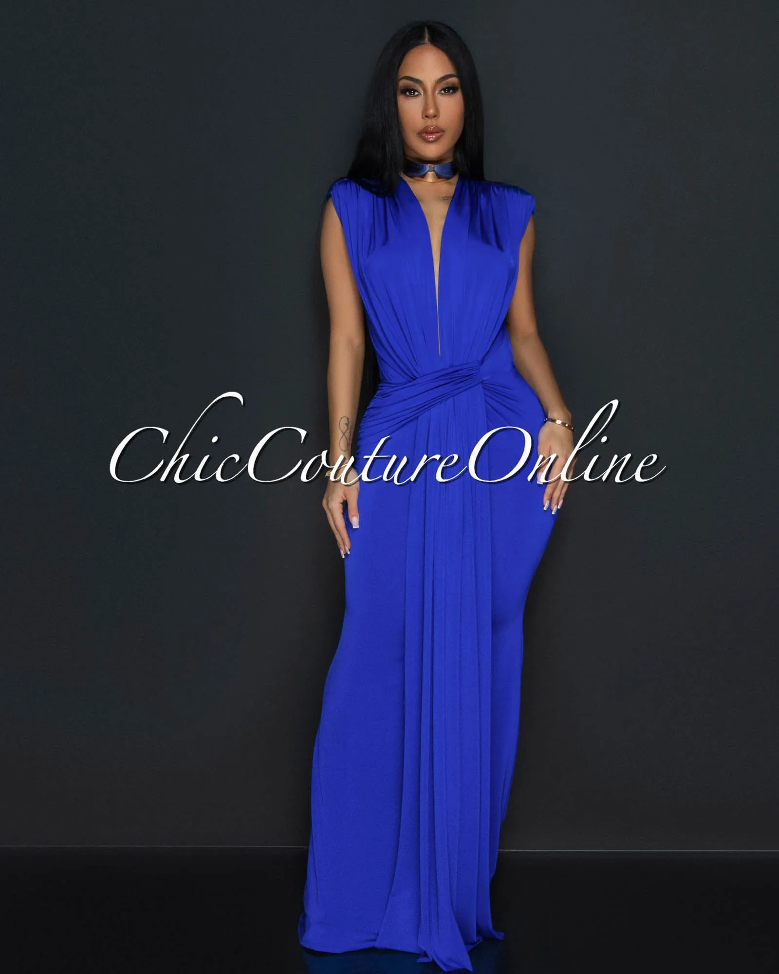 Alea Royal Blue Sleeveless Deep V Neck Maxi Dress sold by Chic Couture product image thumbnail 2