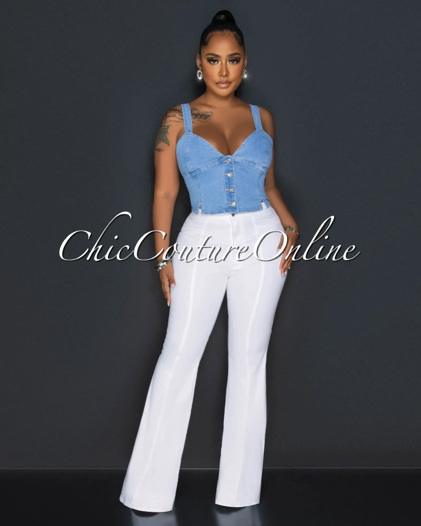 Alona Light Denim Buttons Crop Bustier sold by Chic Couture product image thumbnail 3