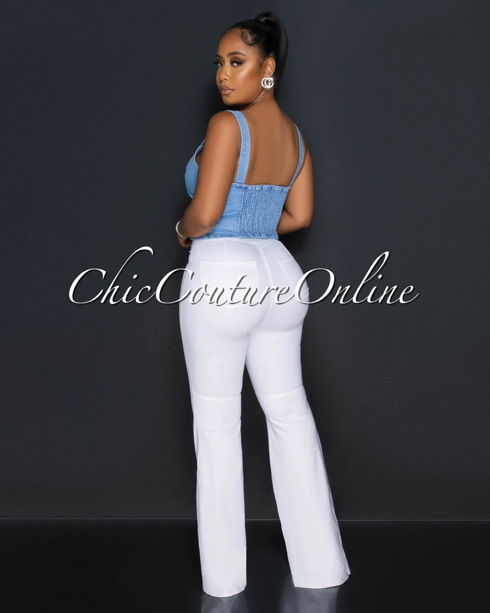 Alona Light Denim Buttons Crop Bustier sold by Chic Couture product image thumbnail 4