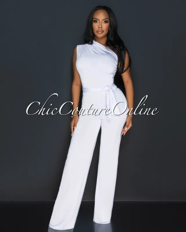 Anastasia White Single Shoulder Jumpsuit sold by Chic Couture