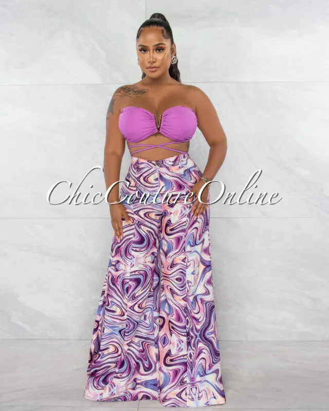 *Susan Purple Gold Accent Top & Multi-Color Pants Set sold by Chic Couture