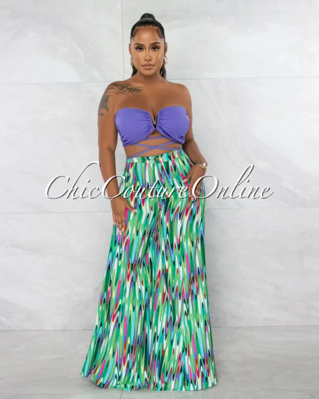 *Lawing Purple Gold Accent Top & Green Multi-Color Pants Set sold by Chic Couture