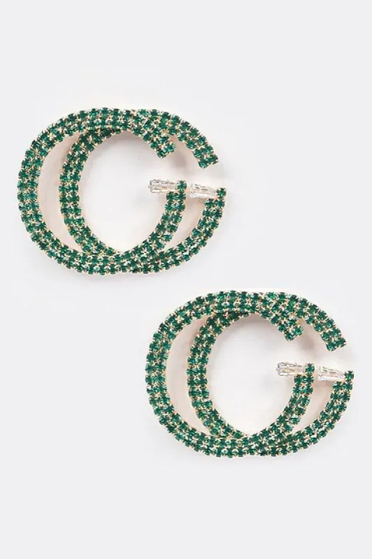 Flavio Gold CG Emerald Green Rhinestone Earrings sold by chic