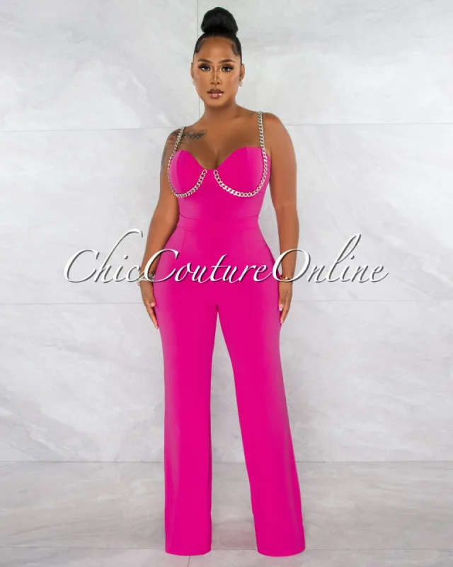 Tonya Fuchsia Silver Link Padded Cups Link Jumpsuit sold by chic