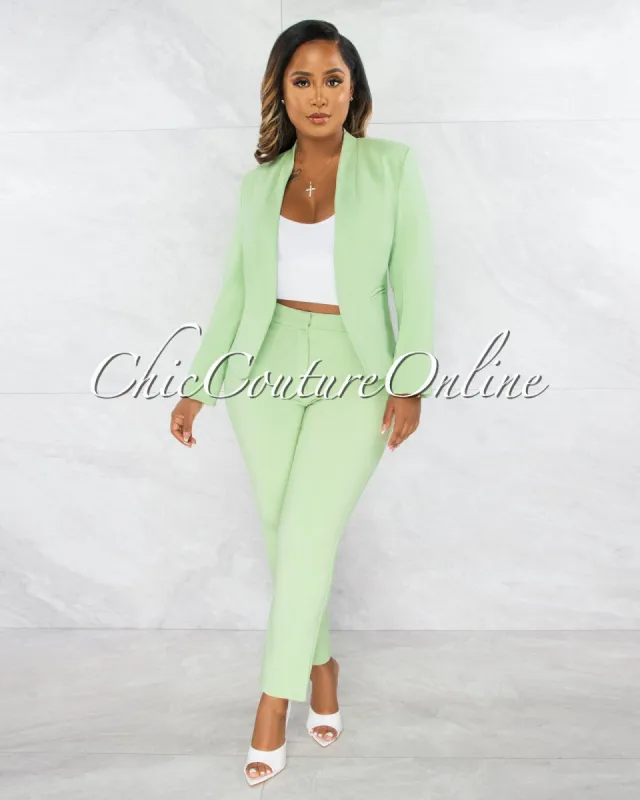 *Leatrice Baby Green Open Blazer & Pants Set sold by chic