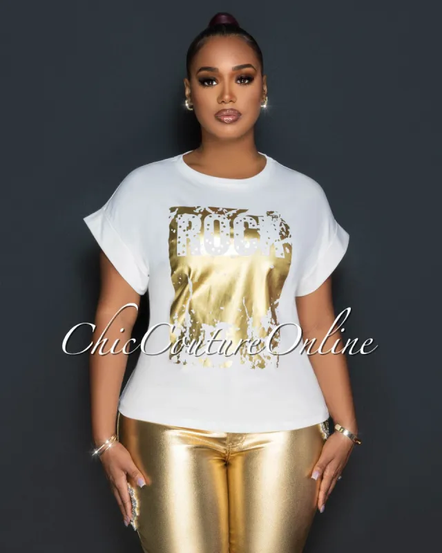 Danesia White Gold Graphic T-Shirt sold by Chic Couture
